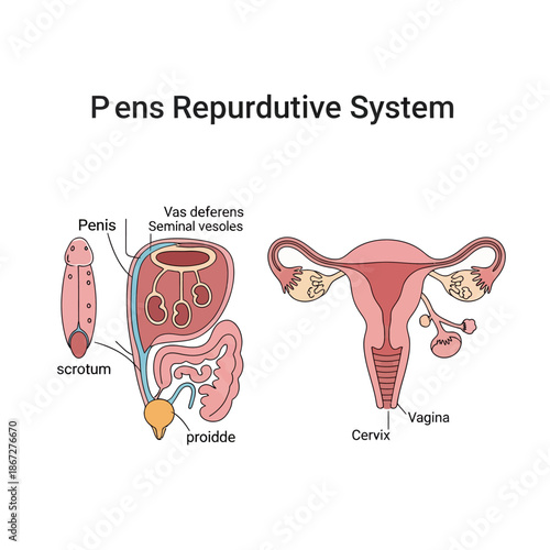 Male and Female Reproductive System Anatomy Diagram, Medical Illustration