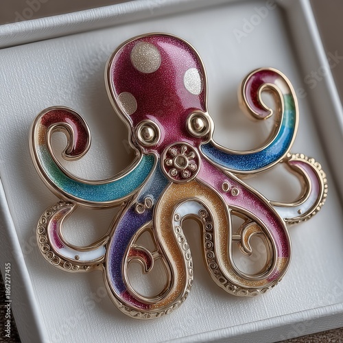 A whimsical enamel pin of an octopus with rainbow-colored tentacles, symbolizing creativity, adaptability, and playful pride spirit.