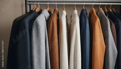 An extreme macro close-up image rich burgundy and deep blue, sophisticated and elegant, small subject detail, store clothes with a sober style in a closet room	