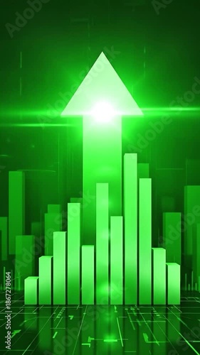 Wallpaper Mural Neon Green Arrow Rising Over Glowing 3 D Bar Graph Business Finance Growth Concept Torontodigital.ca
