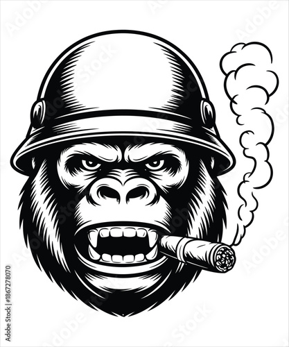Army Gorilla Cigar Illustration T-shirt Design