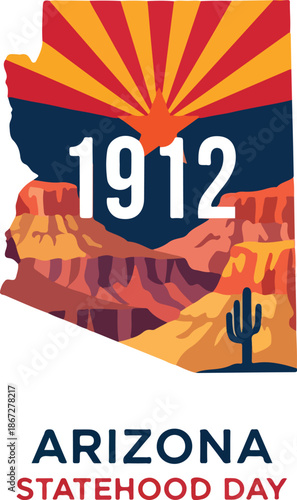 Vibrant Arizona Statehood Day graphic with Grand Canyon landscape