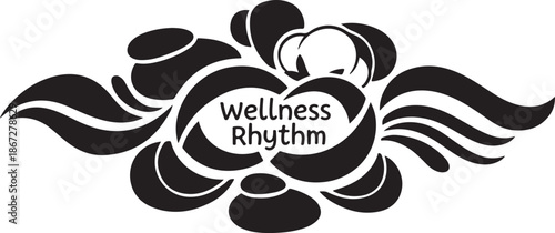 Wellness Rhythm Logo with Black and White Design Elements