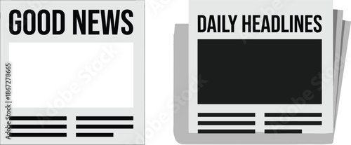 Newspaper headline illustration set, good news and daily headlines layout, press media concept, news print design, flat vector style