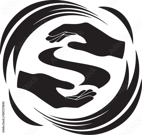 Hands exchanging something in a circular motion symbol