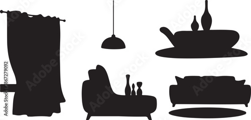 Silhouettes of modern living room furniture and decor