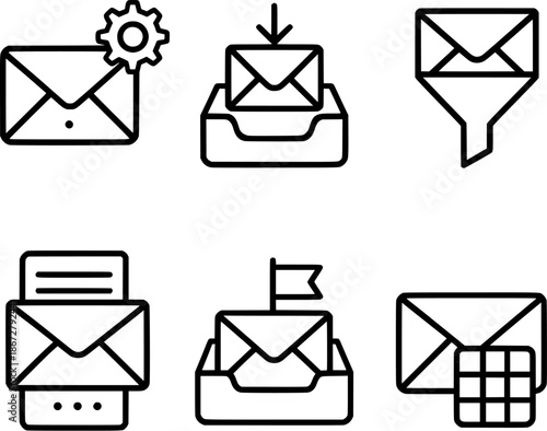 Email management inbox filters vector icon set