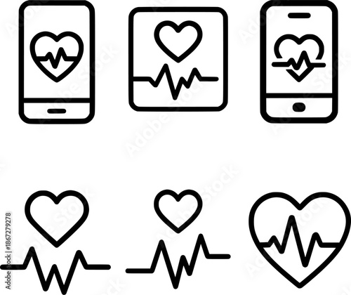 Health app heart rate trend icon vector set