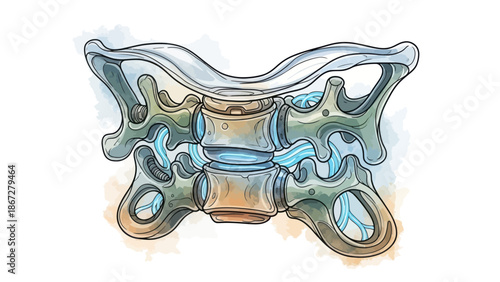 Artistic illustration of the human cervical spine with nerves.