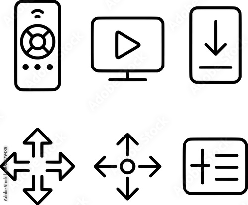 Smart TV control panel navigation icon set