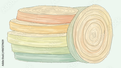 Hand-drawn illustration of colorful stacked hay bales.