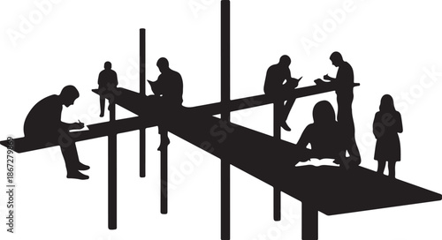 Silhouette of people working on construction site together