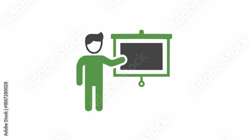 Man pointing at presentation board.