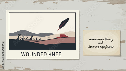 Native American Illustration with Feather and Teepees