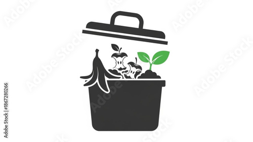 Composting bin illustration showcasing organic waste decomposition and recycling process