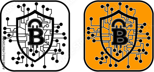 Bitcoin icon set in minimalist outline style. Professional cryptocurrency financial symbols with black and copper accents.