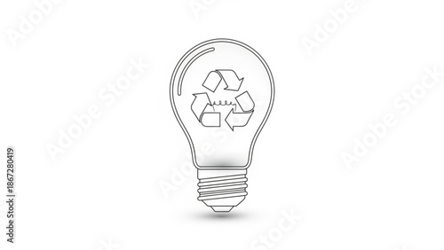 Innovative recycling concept illustrated through a lightbulb with a recycling symbol inside, representing sustainable ideas and eco-friendly innovation