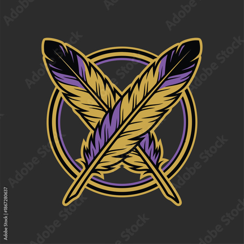 Two Crossed Feathers Emblem.