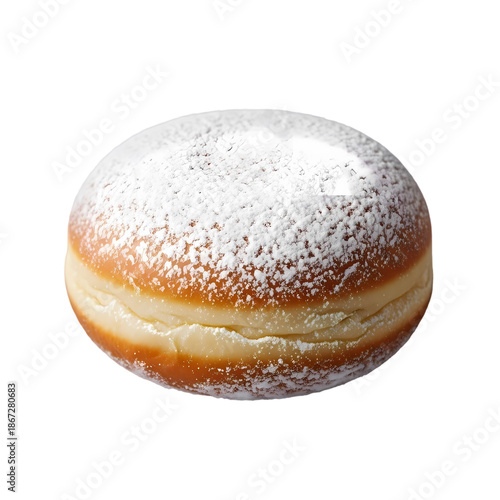 Classic Glazed Doughnut Topped with Powdered Sugar Isolated on White