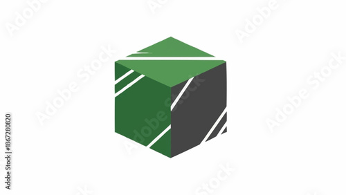 Green cube with white stripes.