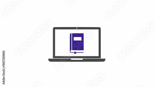 Laptop with book on screen display.