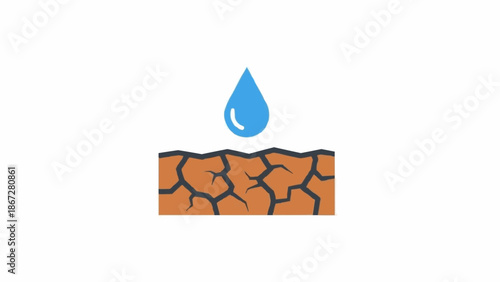 Water Drop on Dry Cracked Earth.