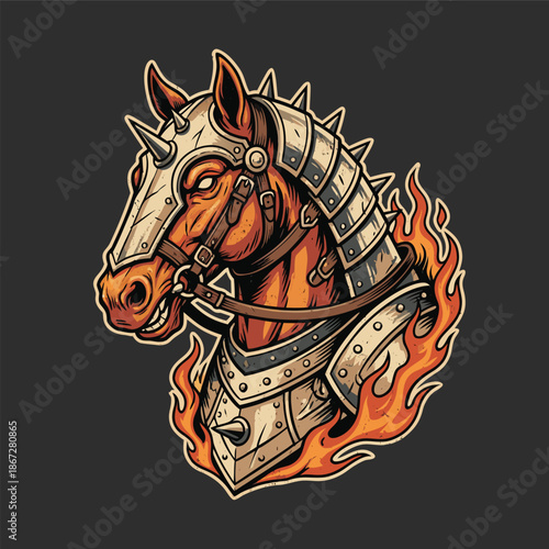 Warrior Horse Head with Flames.