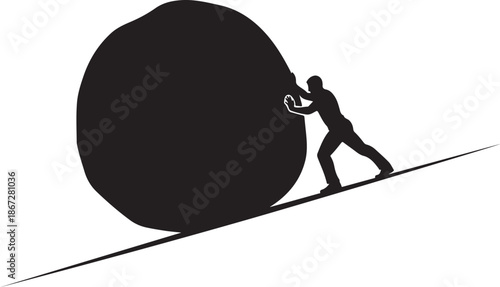 Man Pushing a Boulder Uphill

Struggle and Determination Concept

Overcoming Challenges Illustration
