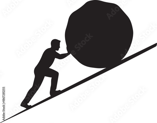 Man Pushing a Boulder Uphill

Struggle and Determination Concept

Overcoming Challenges Illustration