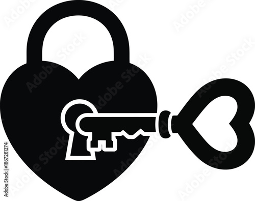Black heart shaped padlock with key silhouette heart padlock