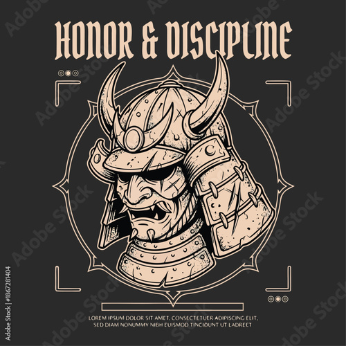 Samurai Warrior Helmet with Horns and Mask.