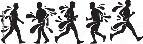 Silhouettes of Men Running in Various Motion Stages