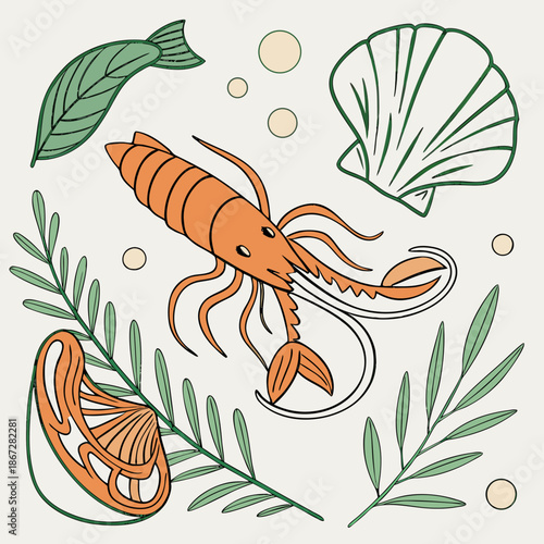 Seamless background with shrimps
