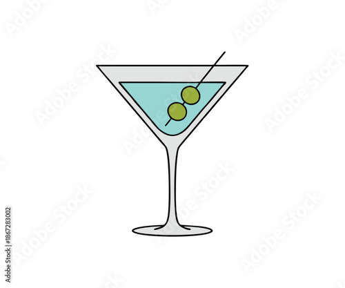 Martini Cocktail Glass Vector Icon with Olives for Bar and Nightlife Design