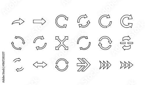 Set of 24 web arrow icons vector illustration in modern line style for UI and digital design
