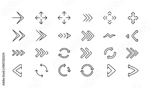 Modern vector arrow icons set with 24 line-style web arrows for digital design and UI