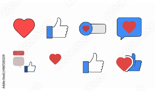 Social media Like and Heart icons vector pack for chat, live streaming, and reactions