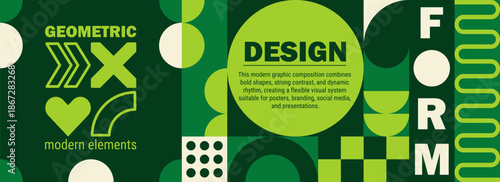 Modern background with bold abstract mosaic and simple geometric shapes.