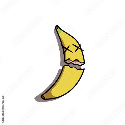 Cartoon Broken Banana with Dead Eyes
