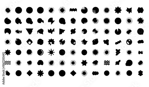 Retro Memphis design vector shapes collection with 100 geometric elements for web and print