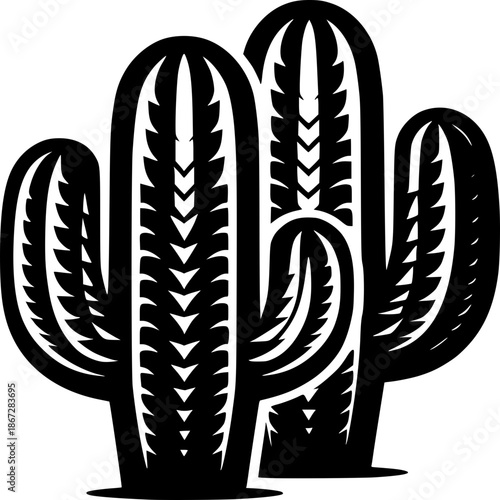 Cactus in the Desert: Bold silhouette of a cactus plant. A stark contrast in a harsh environment. This image presents a minimalistic aesthetic.