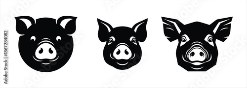 Pig Faces Icons Set Vector Illustration of Farm Animal