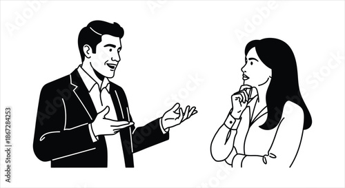 Business Interaction Man Explains, Woman Listens and Considers