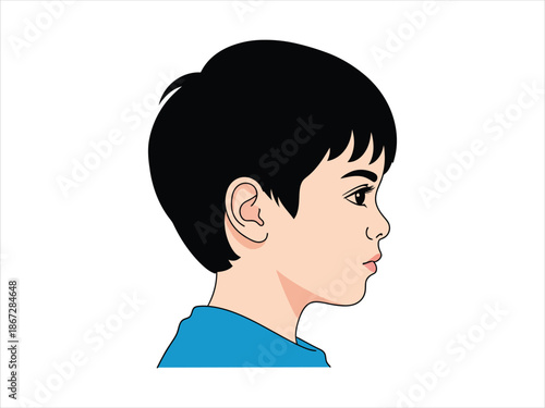 Youthful Profile Illustration of a Curious Child's Side View Portrait