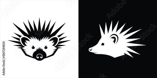 Stylized Hedgehog Head Illustrations Contrasting Black and White Graphic Designs