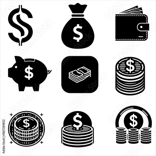 Dollar Money Bag Icon Black Vector