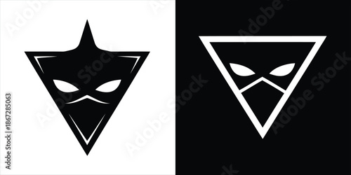 Superhero mask logo design on black and white backgrounds
