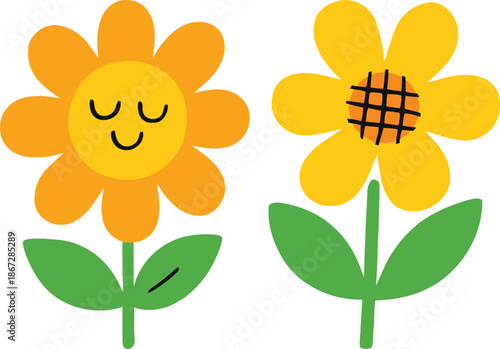 Yellow Flower Pair with Simple Happy Face