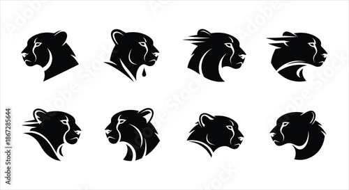 Collection of Black and White Jaguar Head Icons for Graphic Design