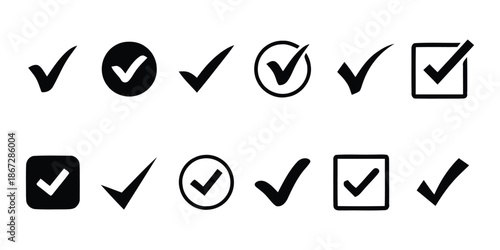 Check Mark Black Icon Set. Check Mark and Tick Icons Collection